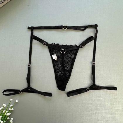 Imagem de Kit de Calcinha Com Cinta Liga Sensual Sexy Pingente De Coração