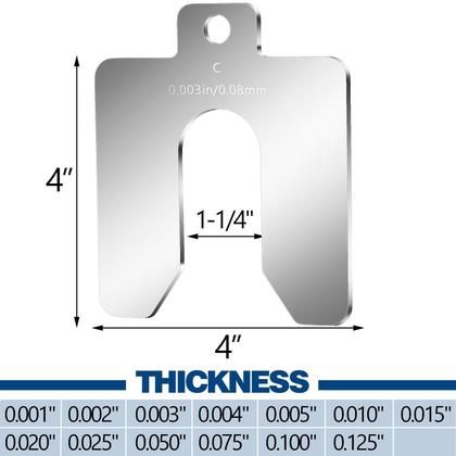 Imagem de Kit de calços com fenda de aço inoxidável Shimeyao, 10x4", tamanho C, 130 unidades