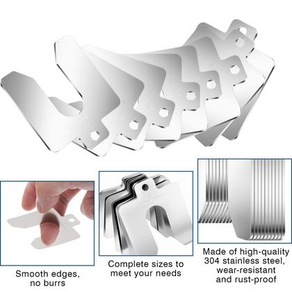 Imagem de Kit de calços com fenda de aço inoxidável Shimeyao, 10x4", tamanho C, 130 unidades