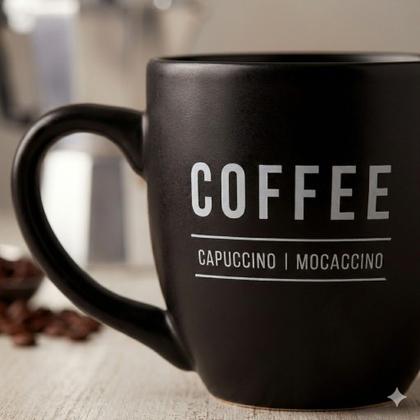 Imagem de Kit De Canecas Em Porcelana Preta 300ml Com Bowls 440ml Para Sopa 4 Peças