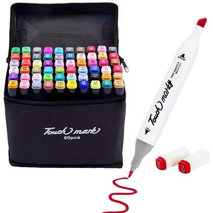 Kit De Canetas Marcador Permanente Ponta Dupla Touch 60Cores
