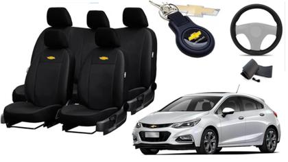 Imagem de Kit de Capas de Couro de Designer para Cruze 2021 - Couro Impermeável + Chaveiro + Capa de Volante