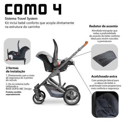 Imagem de Kit de Carrinho - Como 4 + Moisés + Bebê Conforto Risus + Bolsa + Adaptador Woven Grey (0-15kg) - ABC Design