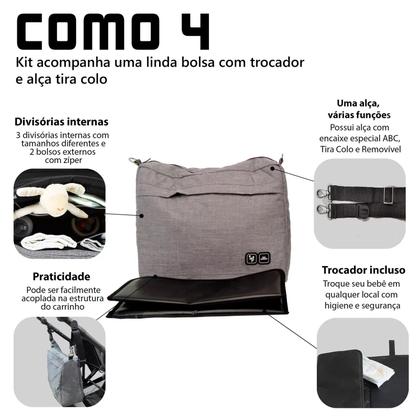 Imagem de Kit de Carrinho - Como 4 + Moisés + Bebê Conforto Risus + Bolsa + Adaptador Woven Grey (0-15kg) - ABC Design