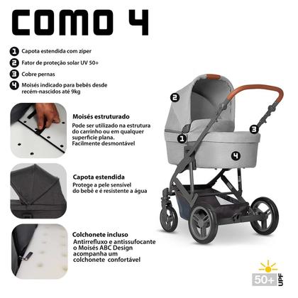 Imagem de Kit de Carrinho - Como 4 + Moisés + Bebê Conforto Risus + Bolsa + Adaptador Woven Grey (0-15kg) - ABC Design
