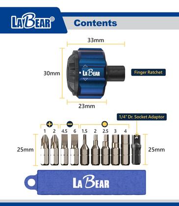 Imagem de Kit de catraca LABEAR 1/4 DR Palm Ratchet com 10 pontas de chave de fenda