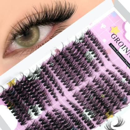 Imagem de Kit De Cílios Postiços Naturais Com Ponta Asa E Cola Para Aplicação DIY Em Casa GROINNEYA