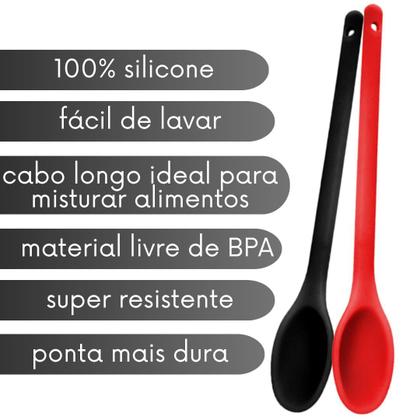 Imagem de Kit de Colher de Silicone para Refogar 30cm Cabo Longo Não Derrete Super Resistente