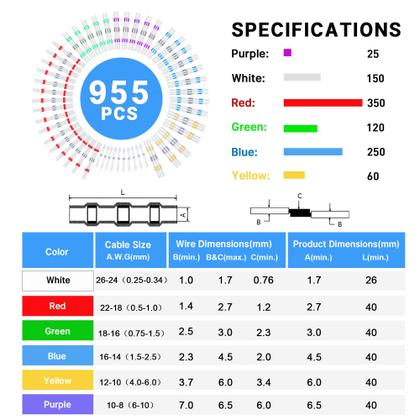 Imagem de Kit de conectores de fio Kuject Heat Shrink Self Solder 955PCS