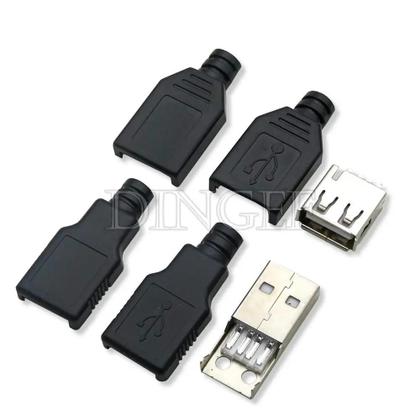 Imagem de Kit De Conectores USB Tipo a Macho E Fêmea De 4 Pinos Com 10 Peças E Tampa Plástica Preta Para DIY