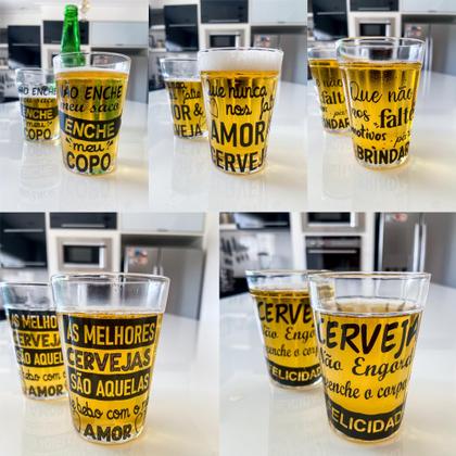 Imagem de Kit De Copo Americano 10 Unidades De Vidro Com Frases Decoradas 190ml