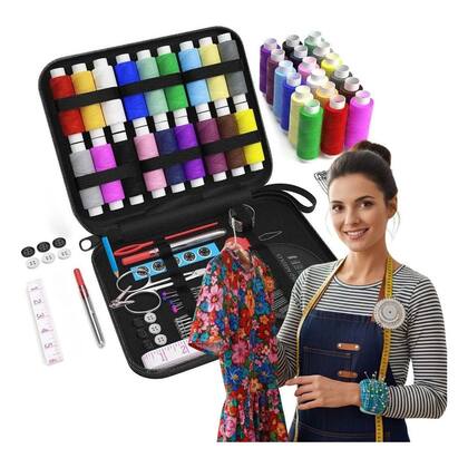 Imagem de Kit de costura completo com 96 peças estojo portátil linhas agulhas tesoura