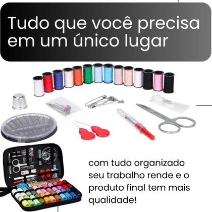 Imagem de Kit de costura completo com 96 peças estojo portátil linhas agulhas tesoura
