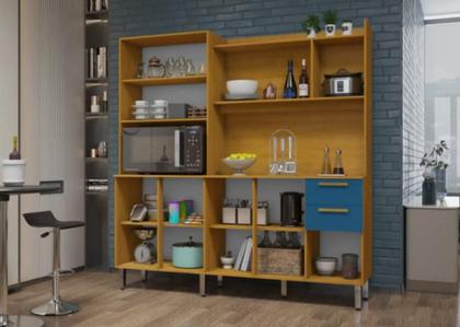 Imagem de Kit de Cozinha 10 Portas 2 Gavetas - Jean - CHF Móveis - Cinamomo/Azul Turquesa