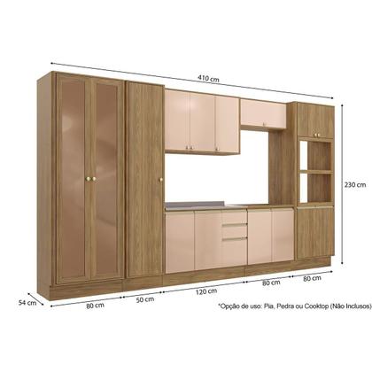 Imagem de Kit de Cozinha 8 Peças Curve (2 Armários + 2 Balcões + 1 Cristaleira + 2 Paneleiros + 1 Complemento) C10P14 Nogueira/Macadamia - Kappesberg