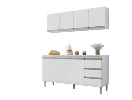 Imagem de Kit De Cozinha Andréia Armário Aéreo 160mt e Balcão de Pia Com Tampo Branco Ajl