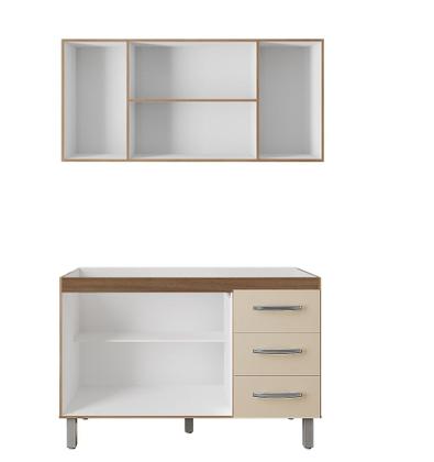 Imagem de Kit de Cozinha com Aéreo 120m Mara e Balcão para Pia 120m Bianca Sem Tampo - Savana/Off White Móblis