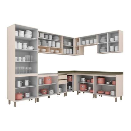 Imagem de Kit de Cozinha Completa 12 Peças Connect 1 (4Aéreos+4Balcões+1Paneleiro+3Complementos) C5P92 Off White - Henn