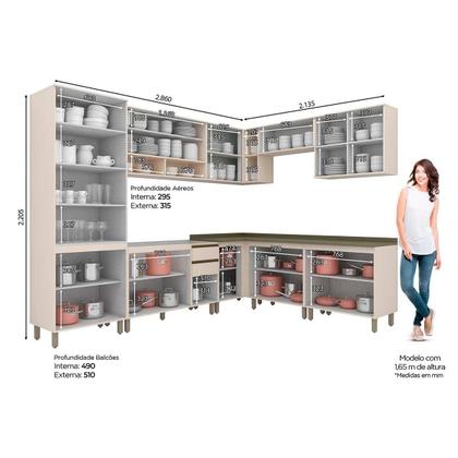 Imagem de Kit de Cozinha Completa 12 Peças Connect 1 (4Aéreos+4Balcões+1Paneleiro+3Complementos) C5P92 Off White - Henn