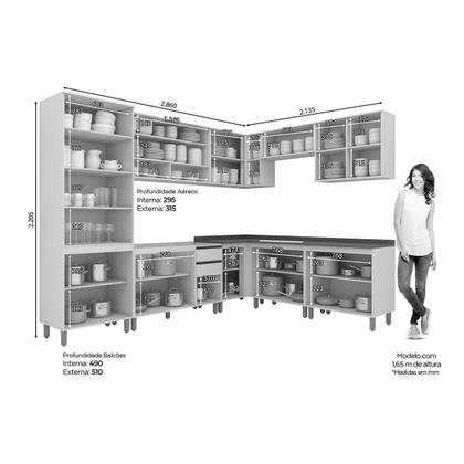 Imagem de Kit de Cozinha Completa 12 Peças Connect 1 (4Aéreos+4Balcões+1Paneleiro+3Complementos) C6P08 Duna/Cristal - Henn