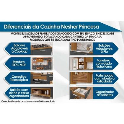 Imagem de Kit de Cozinha Completa 2 Peças Princesa (1Aéreo+1Balcão) C2P45 Freijo/Grafite - Nesher