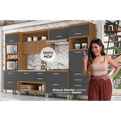 Imagem de Kit de Cozinha Completa 2 Peças Princesa (1Aéreo+1Balcão) C2P45 Freijo/Grafite - Nesher