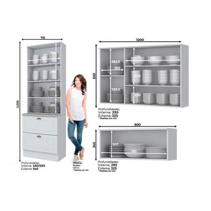 Imagem de Kit de Cozinha Completa 3 Peças Americana (2 Armários + 1 Paneleiro) CPT11 Branco - Henn