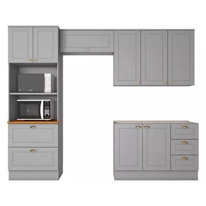 Imagem de Kit de Cozinha Completa 4 Peças Americana (2Aéreos+1Balcão+1Paneleiro) s/Pia CZ150 Cinza - Henn