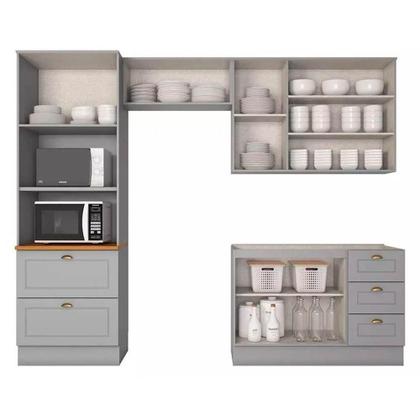 Imagem de Kit de Cozinha Completa 4 Peças Americana (2Aéreos+1Balcão+1Paneleiro) s/Pia CZ150 Cinza - Henn