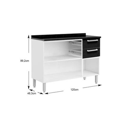Imagem de Kit de Cozinha Completa 4 Peças Múltipla (2 Armários + 1 Balcão + 1 Paneleiro) C4P81 Branco/Preto - Bertolini