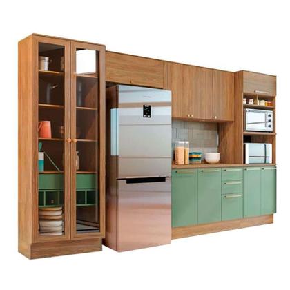 Imagem de Kit de Cozinha Completa 5 Peças Botanic 6 Peças (2Aéreos+1Balcão+2Paneleiros+1Complemento) M665 Nogueira/Verde Oliva - Kappesberg