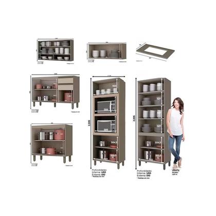 Imagem de Kit de Cozinha Completa 7 Peças Connect c/ (Torre Quente + Paneleiro + 2 Aéreos + 2 Gabinetes c/ 1 Tampo p/ Cooktop) CZ263 Duna/Cristal - Henn