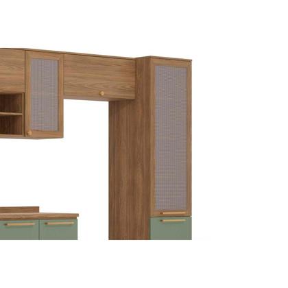 Imagem de Kit de Cozinha Completa 8 Peças Botanic (3Aéreos+2Balcões+2Paneleiros+1Complemento) s/Pia M651 Nogueira/Verde Oliva - Kappesberg