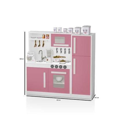 Imagem de Kit De Cozinha Infantil Completa Com Geladeira Rosa Brinquedo Faz De Conta