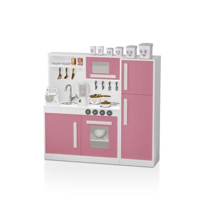 Imagem de Kit De Cozinha Infantil Completa Com Geladeira Rosa Brinquedo Faz De Conta