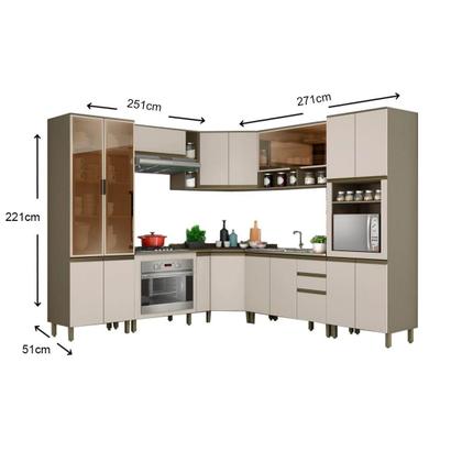 Imagem de Kit de Cozinha Modulada 14 Peças Connect 1 (4 Armários + 4 Balcões + 2 Paneleiros + 4 Complementos) C14P06 Duna/Cristal