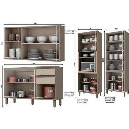 Imagem de Kit de Cozinha Modulada 9 Peças Connect (3 Armários + 2 Balcões + 2 Paneleiros + 2 Complementos) C9P01 Duna/Cristal