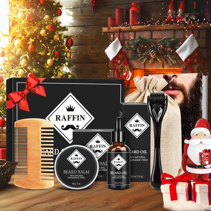 Imagem de Kit de crescimento de barba RAFFIN para homens com ceras e óleo para bigode