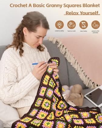 Imagem de Kit de crochê Katech Basic Granny Square Blanket para adulto