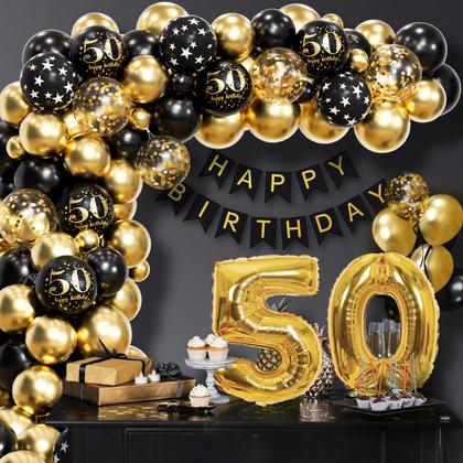 Imagem de Kit de Decoração de Aniversário de 50 Anos Anjerlfu - Dourado e Preto