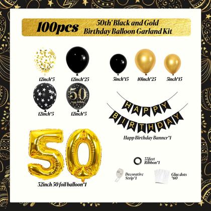 Imagem de Kit de Decoração de Aniversário de 50 Anos Anjerlfu - Dourado e Preto