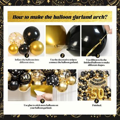 Imagem de Kit de Decoração de Aniversário de 50 Anos Anjerlfu - Dourado e Preto