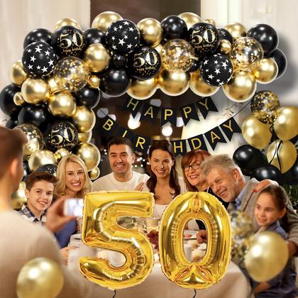 Imagem de Kit de Decoração de Aniversário de 50 Anos Anjerlfu - Dourado e Preto
