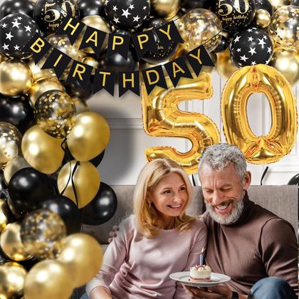 Imagem de Kit de Decoração de Aniversário de 50 Anos Anjerlfu - Dourado e Preto