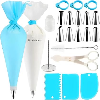 Imagem de Kit De Decoração De Bolos 20/26/42 Peças Com Bicos De Aço Inoxidável, Sacos De Confeitar De Silicone