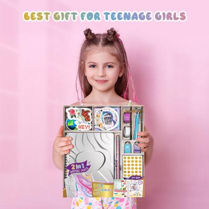 Imagem de Kit de diário DIY PERRYHOME para meninas de 8 a 14 anos com álbum de recortes e suprimentos