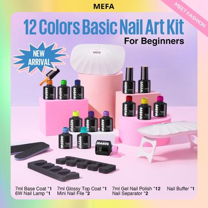 Imagem de Kit de esmalte de gel MEFA de 12 cores com luz UV, conjunto de 19 unidades