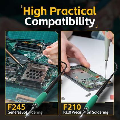 Imagem de Kit de estação de solda digital de precisão FNIRSI DWS-200 200W 210 com 3 pontas de ferro de soldar F210 e 2 mãos auxiliares, valor de temperatura e modo de curva, armazenamento de 3 temperaturas, tela colorida
