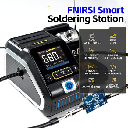 Imagem de Kit de estação de solda digital de precisão FNIRSI DWS-200 200W 210 com 3 pontas de ferro de soldar F210 e 2 mãos auxiliares, valor de temperatura e modo de curva, armazenamento de 3 temperaturas, tela colorida