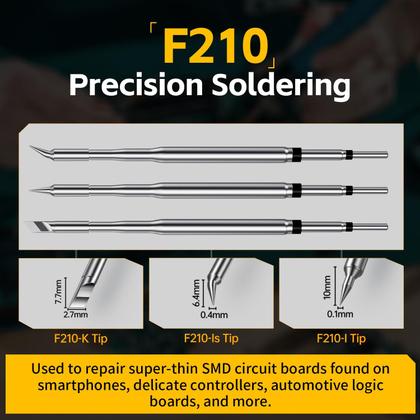 Imagem de Kit de estação de solda digital de precisão FNIRSI DWS-200 200W 210 com 3 pontas de ferro de soldar F210 e 2 mãos auxiliares, valor de temperatura e modo de curva, armazenamento de 3 temperaturas, tela colorida